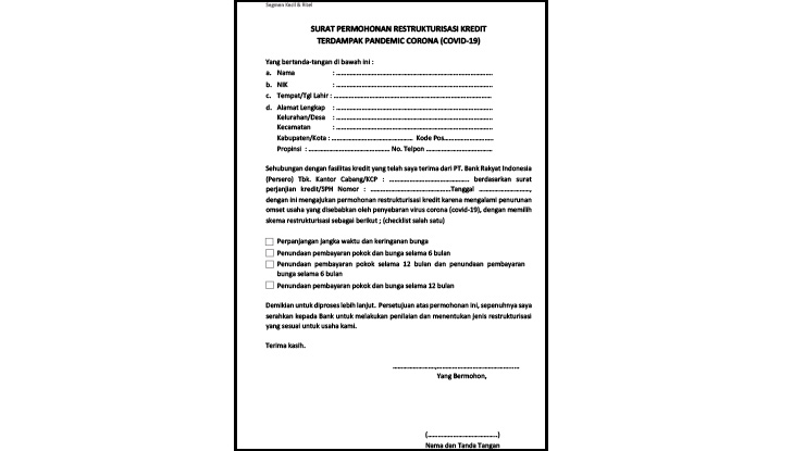 Contoh Surat Permohonan Keringanan Angsuran Bank BRI PDF